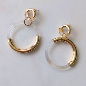 Gold and clear lucite hoop earrings